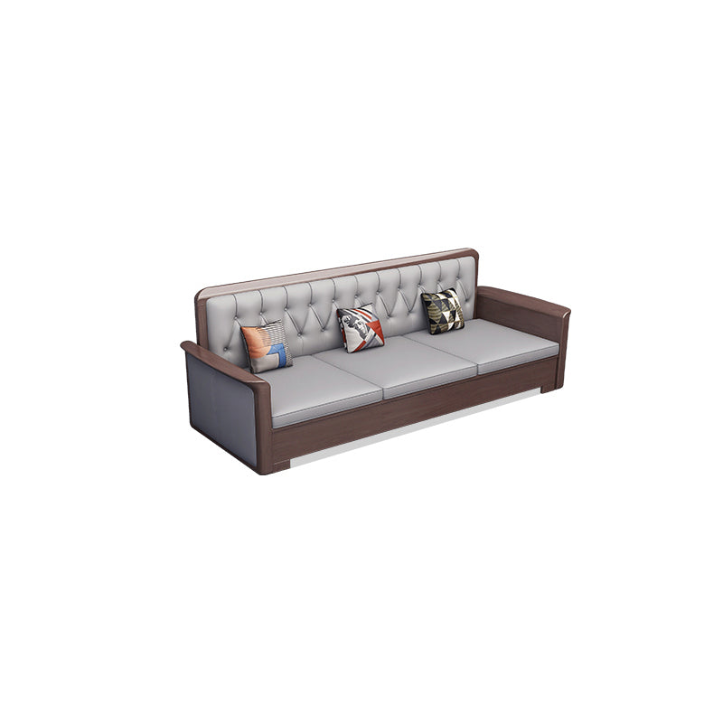 Modern Solid Wood Faux Leather Square Arm Sofa with Tufted Back