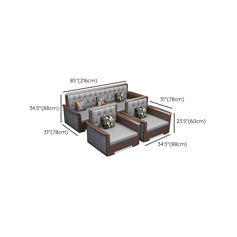Modern Solid Wood Faux Leather Square Arm Sofa with Tufted Back