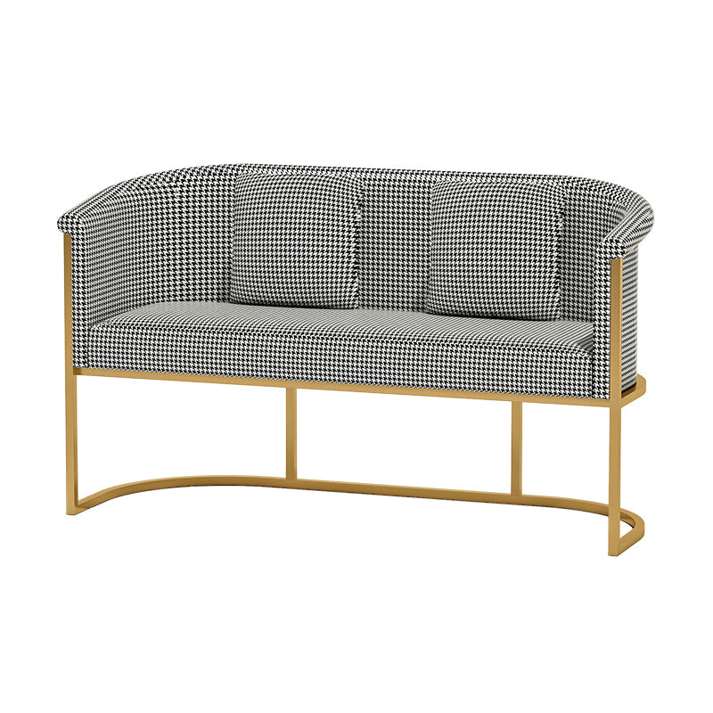 Scandinavian Velvet Pillow Back Sofa for Living Room with Tuxedo Arm