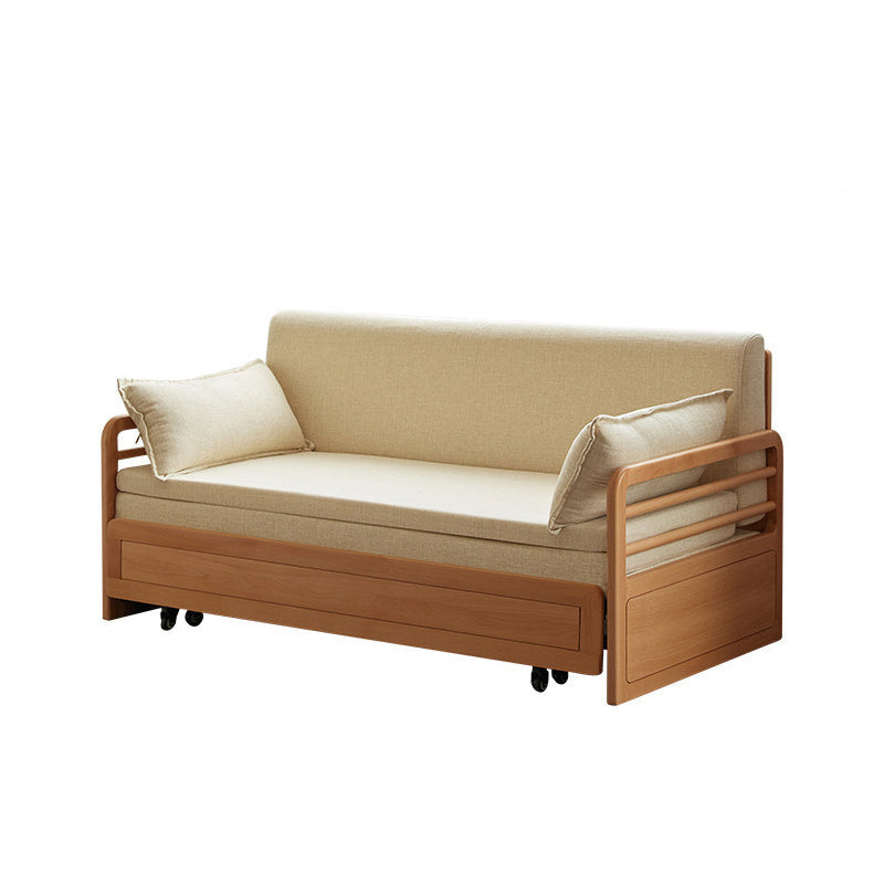 Scandinavian Solid Wood Sofa Futon Removable Fabric Sleeper Sofa