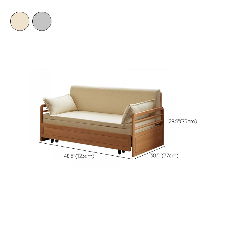 Scandinavian Solid Wood Sofa Futon Removable Fabric Sleeper Sofa