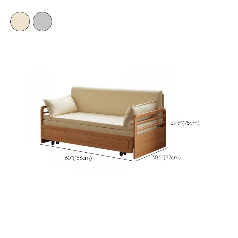 Scandinavian Solid Wood Sofa Futon Removable Fabric Sleeper Sofa