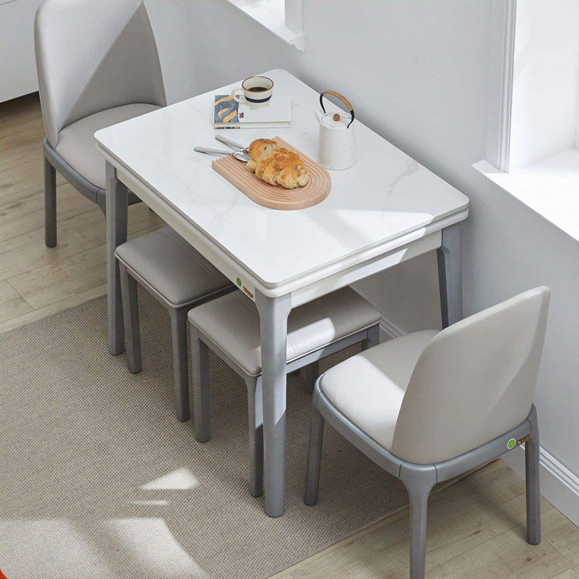 Contemporary Extendable Round Stone Dining Table for Dining Room