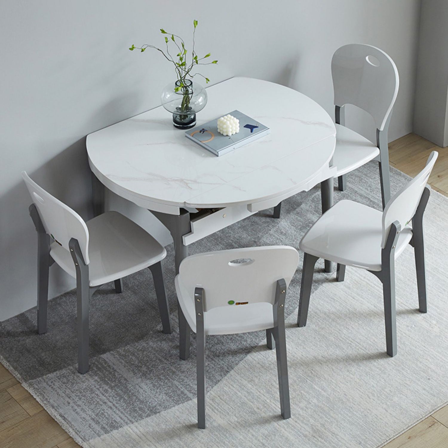 Contemporary Extendable Round Stone Dining Table for Dining Room