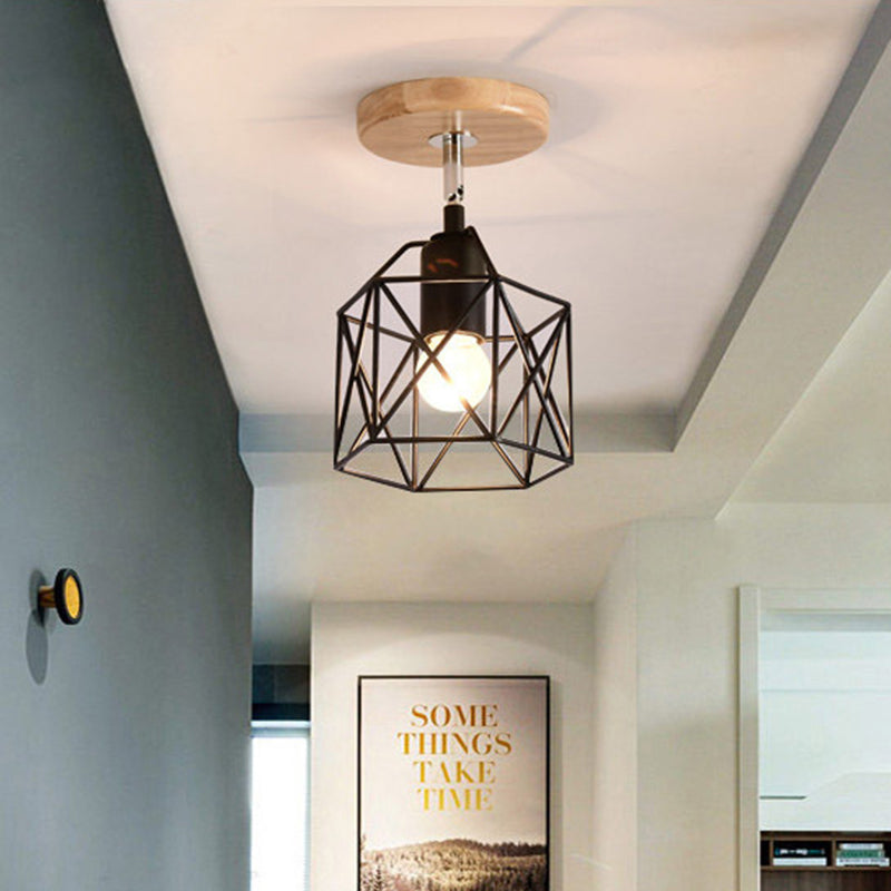 5"/6"/12" Wide Iron Wire Frame Flush Mount Light for Porch Rotatable 1 Head Contemporary Ceiling Light