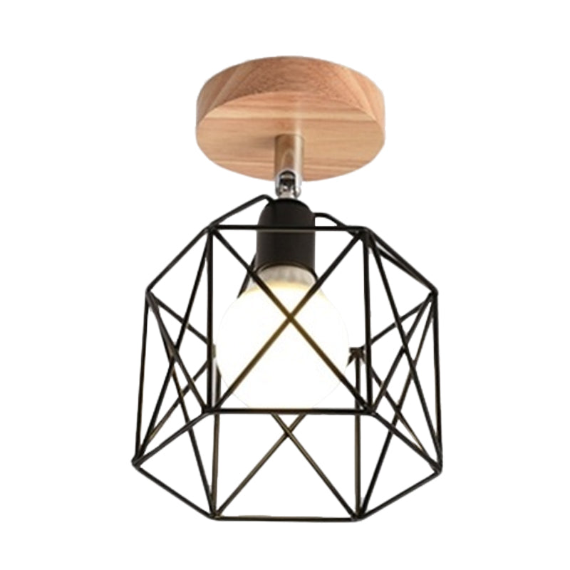 5"/6"/12" Wide Iron Wire Frame Flush Mount Light for Porch Rotatable 1 Head Contemporary Ceiling Light