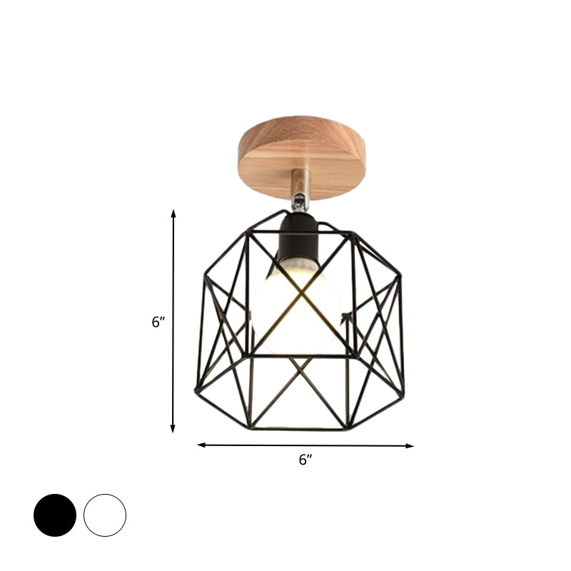 5"/6"/12" Wide Iron Wire Frame Flush Mount Light for Porch Rotatable 1 Head Contemporary Ceiling Light