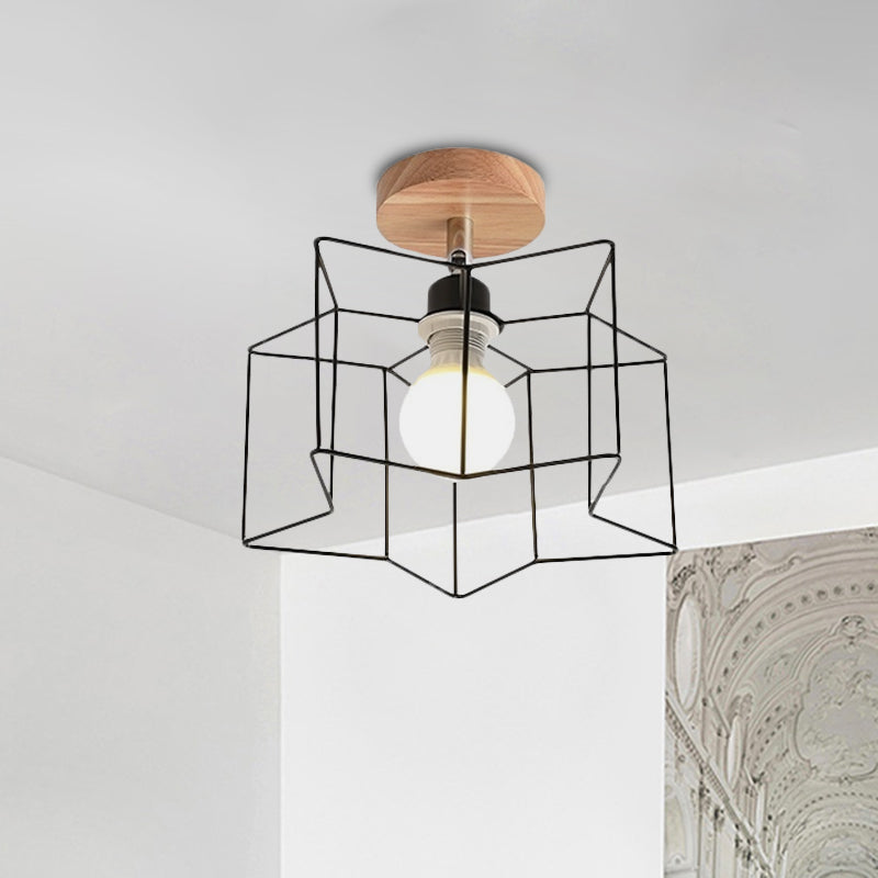 5"/6"/12" Wide Iron Wire Frame Flush Mount Light for Porch Rotatable 1 Head Contemporary Ceiling Light