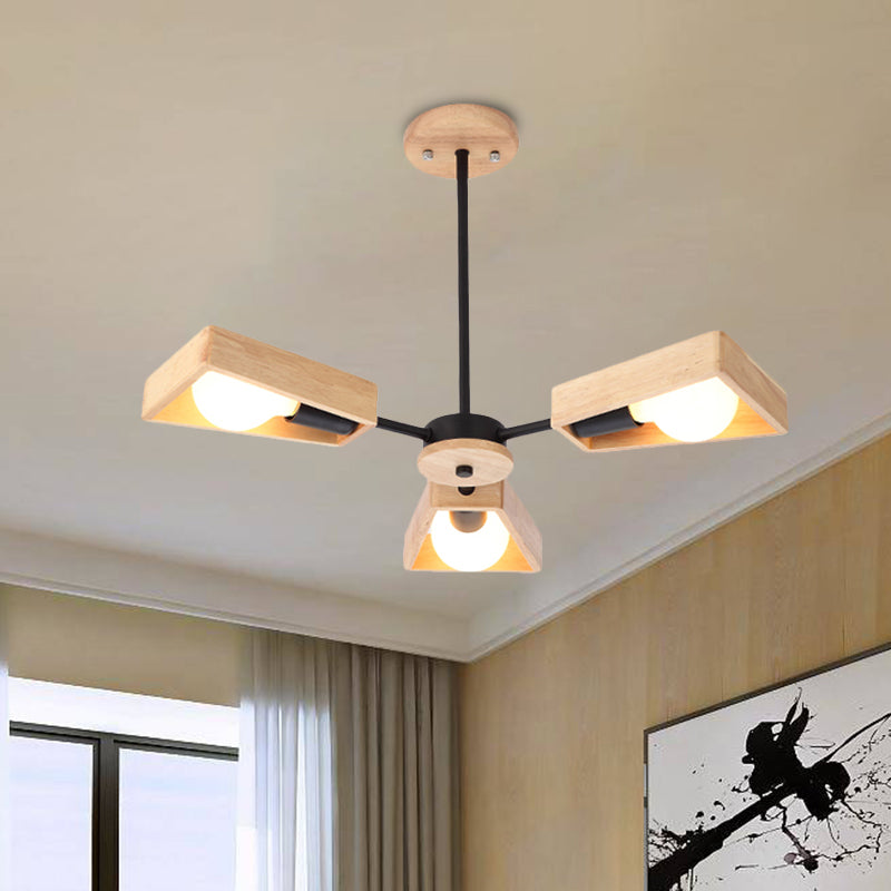 Roteerbare moderne trapezoid kroonluchter houten multi-head hanger licht voor eetkamer