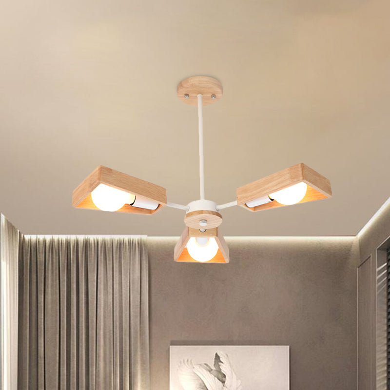 Roteerbare moderne trapezoid kroonluchter houten multi-head hanger licht voor eetkamer
