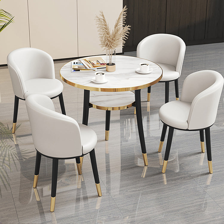 Round Dining Table Modern White Wooden Tabletop with Storage