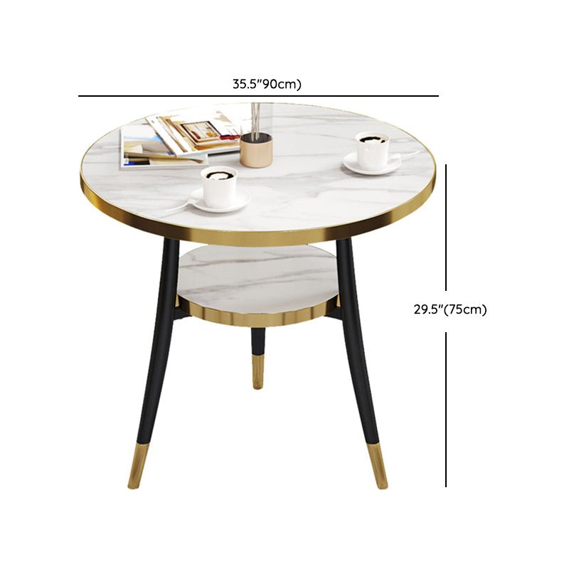 Round Dining Table Modern White Wooden Tabletop with Storage