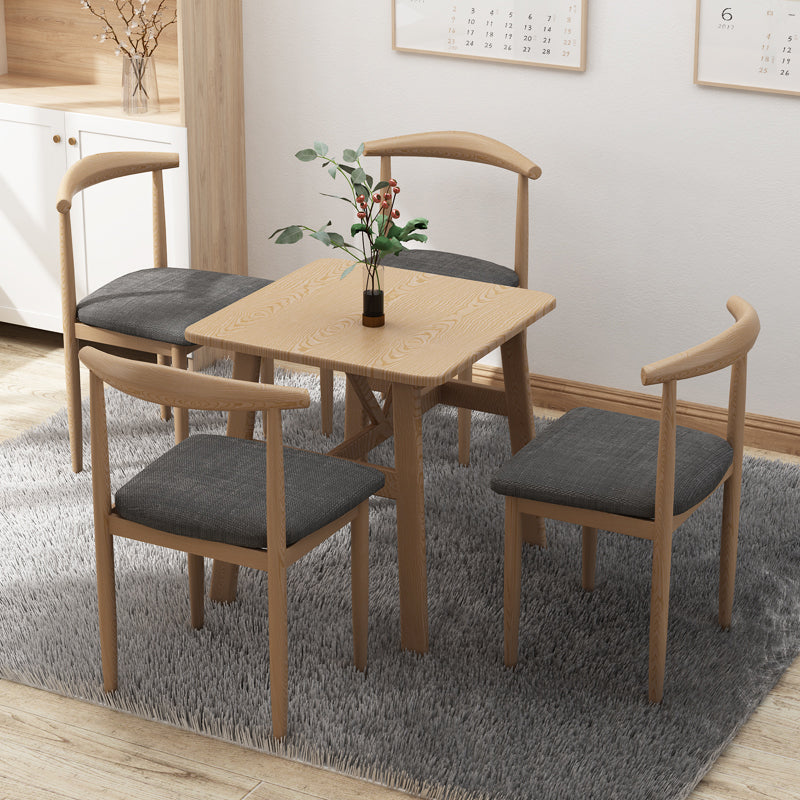 Square Dining Table Modern Plastic Tabletop with Metal Trestle Base