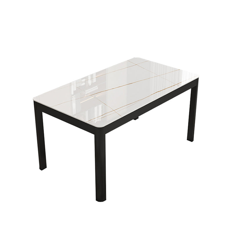 Rectangular Dining Table Modern Glass Tabletop with Black Steel Legs