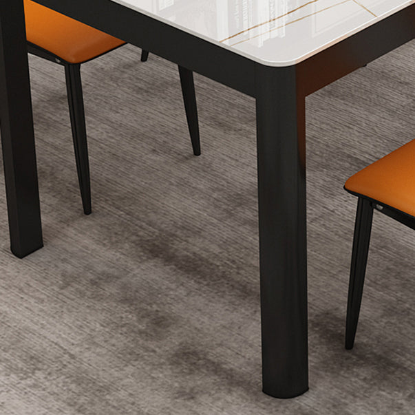 Rectangular Dining Table Modern Glass Tabletop with Black Steel Legs