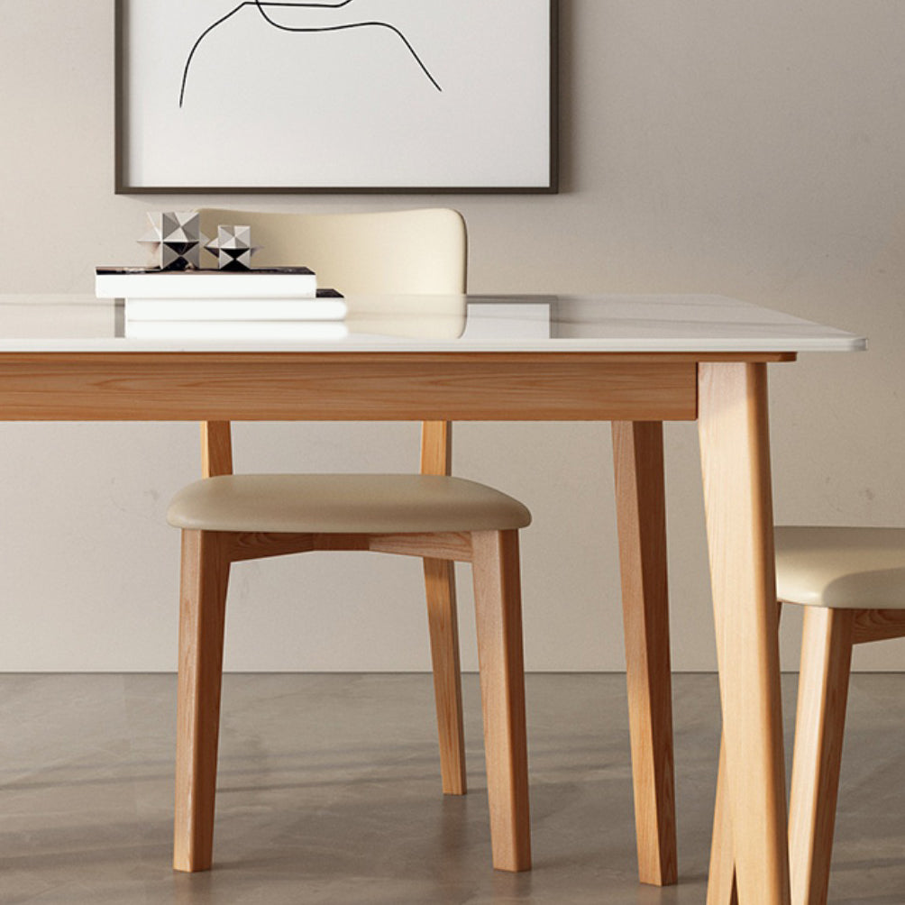 Modern Rectangular Stone Top Dining Table with 4 Natural Beech Base