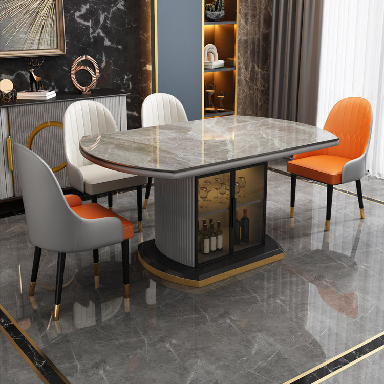 Modern Extendable Dining Table Round Stone Tabletop with Storage