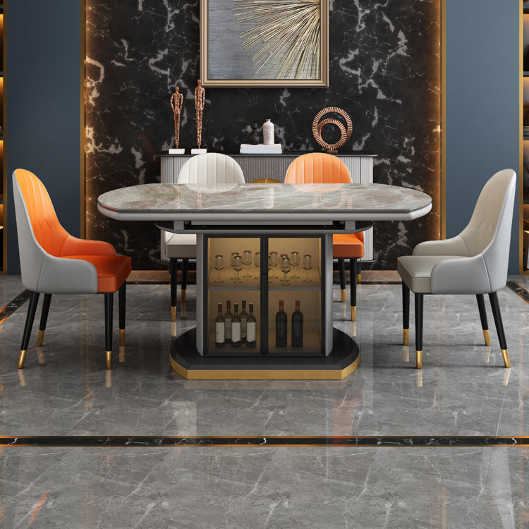 Modern Extendable Dining Table Round Stone Tabletop with Storage