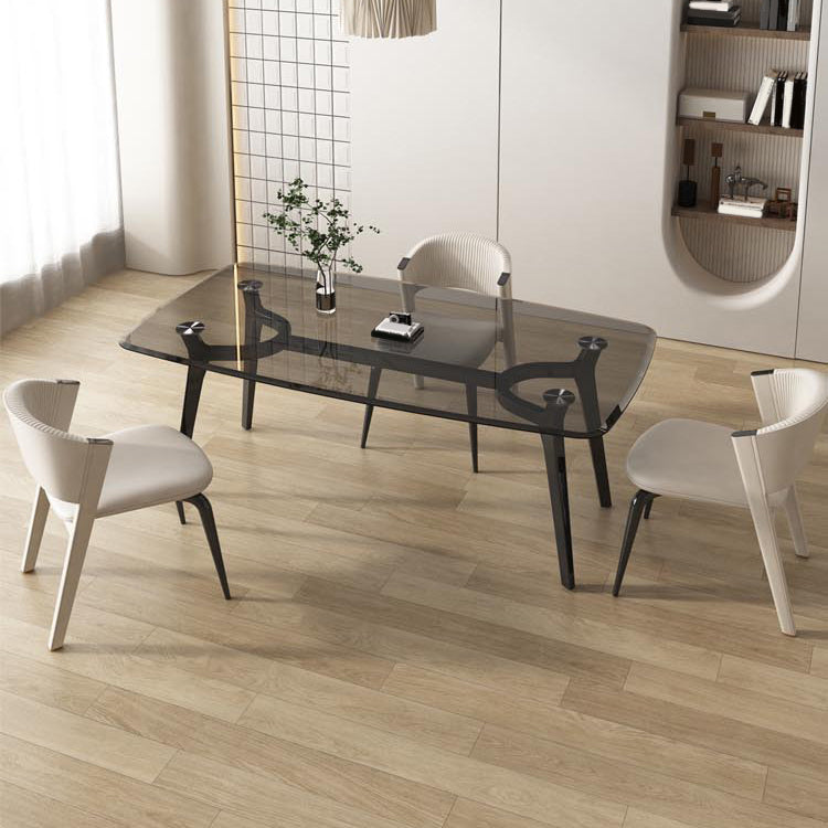 Rectangular Dining Table Modern Glass Tabletop with Metal Legs