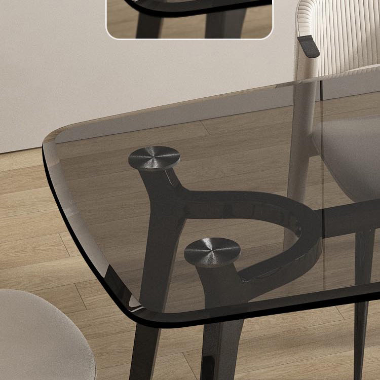 Rectangular Dining Table Modern Glass Tabletop with Metal Legs