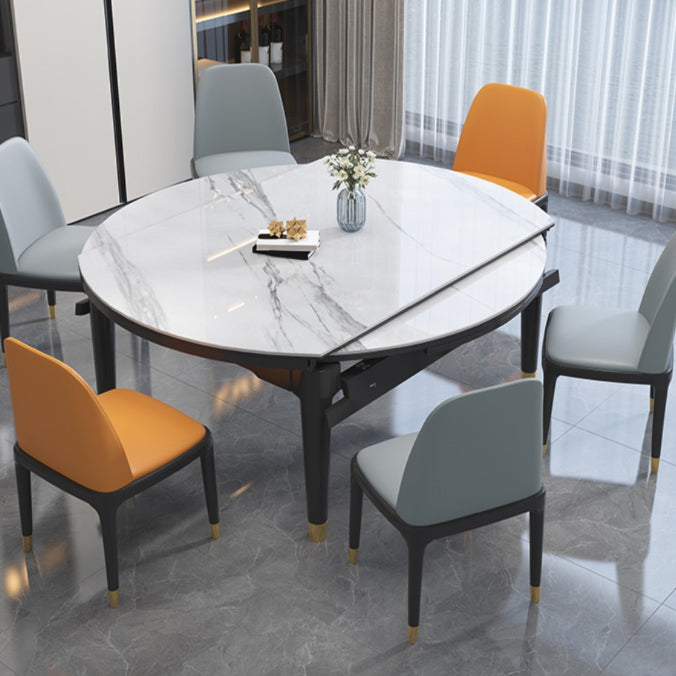Modern Extendable Dining Table White Round Stone Tabletop for Dining Room