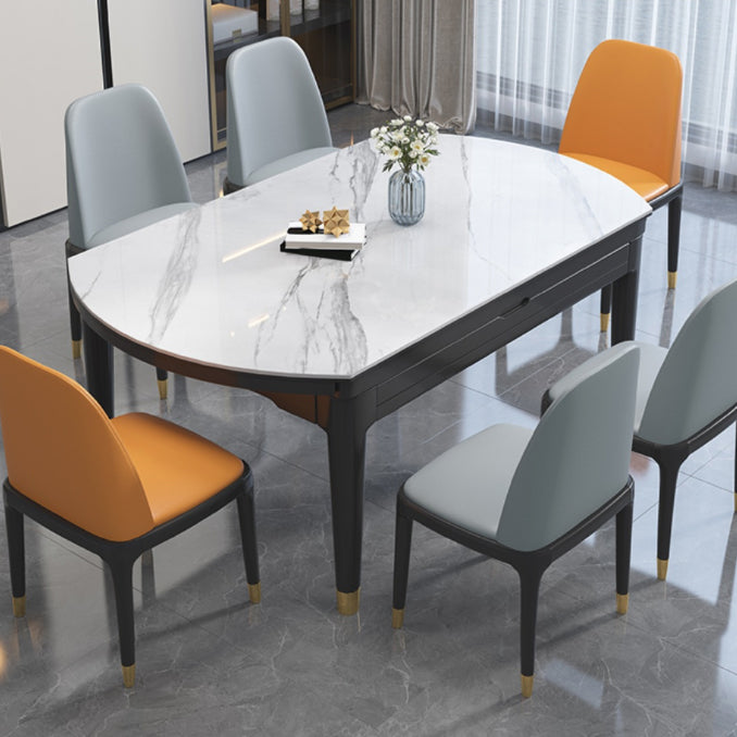 Modern Extendable Dining Table White Round Stone Tabletop for Dining Room
