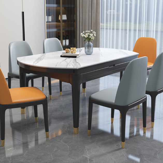 Modern Extendable Dining Table White Round Stone Tabletop for Dining Room