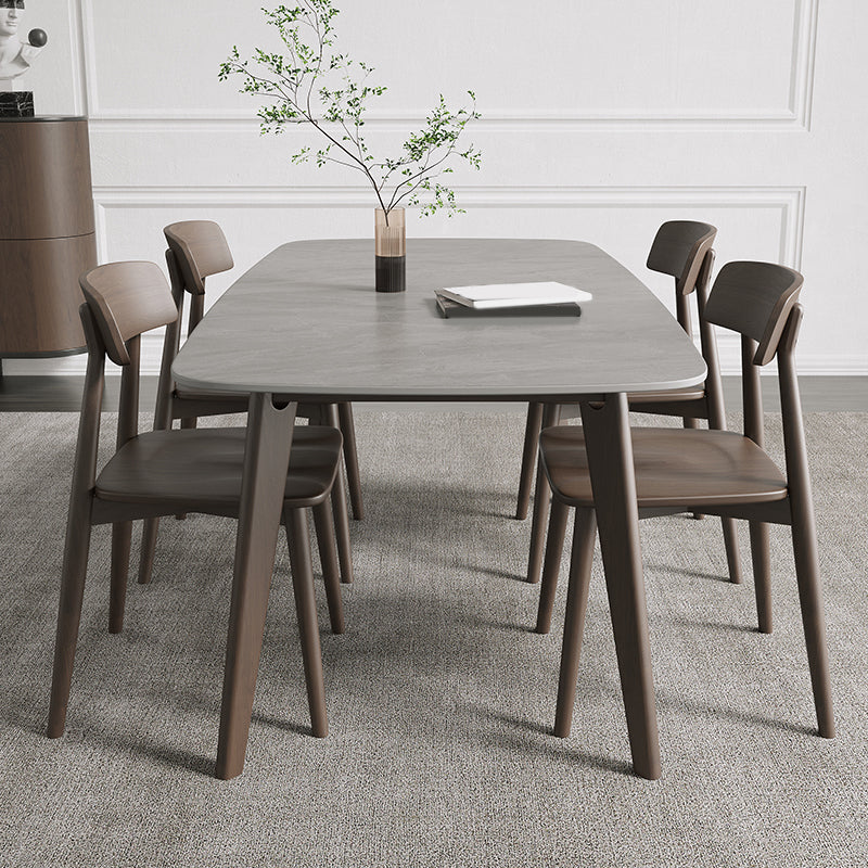 Rectangular Dining Table Modern Stone Tabletop with Solid Wood Legs