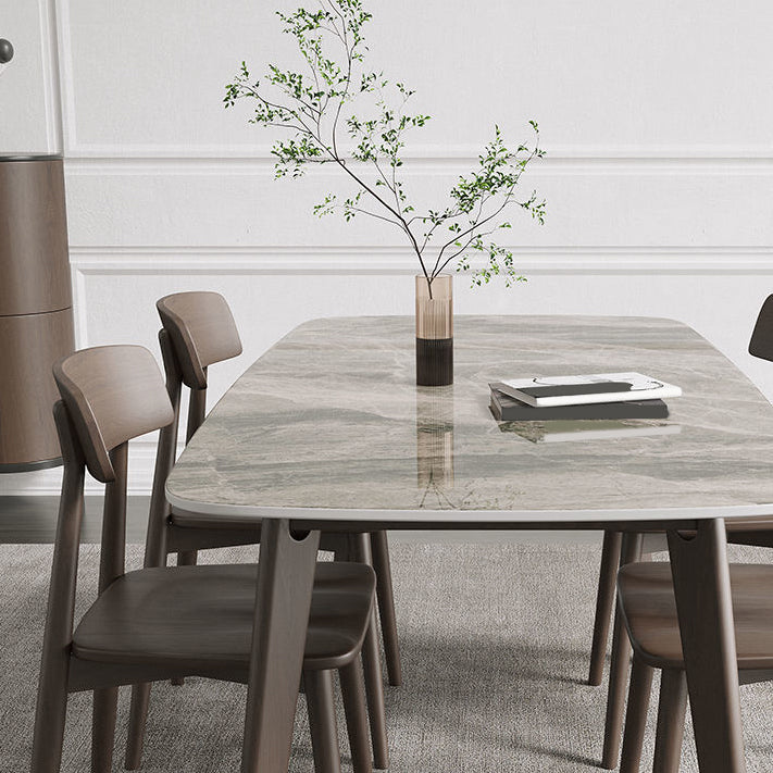 Rectangular Dining Table Modern Stone Tabletop with Solid Wood Legs
