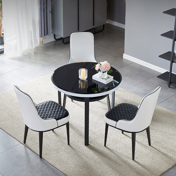 Glass Dining Room Table for 2 Person Round Tabletop with Storage