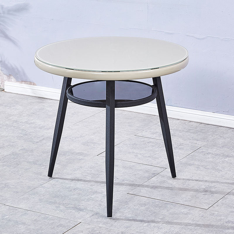 Glass Dining Room Table for 2 Person Round Tabletop with Storage