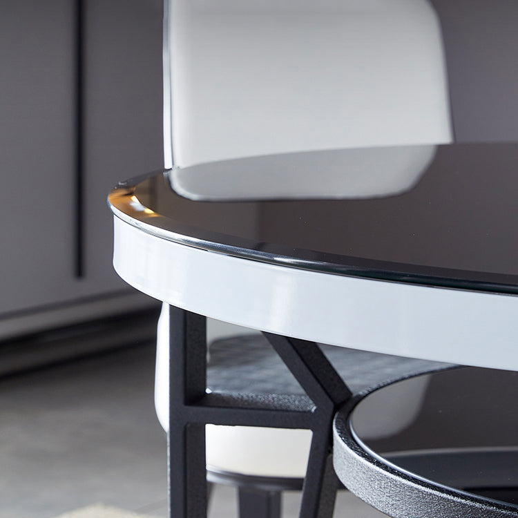 Glass Dining Room Table for 2 Person Round Tabletop with Storage