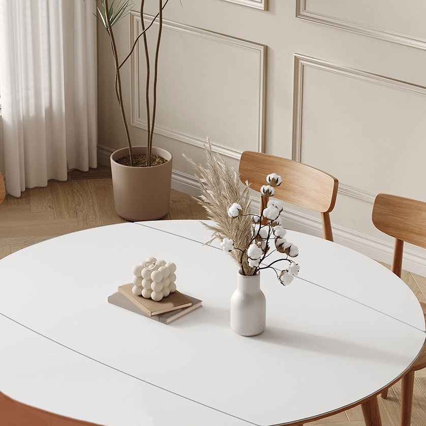 Modern White Stone Top Dining Table Extendable for Small Spaces