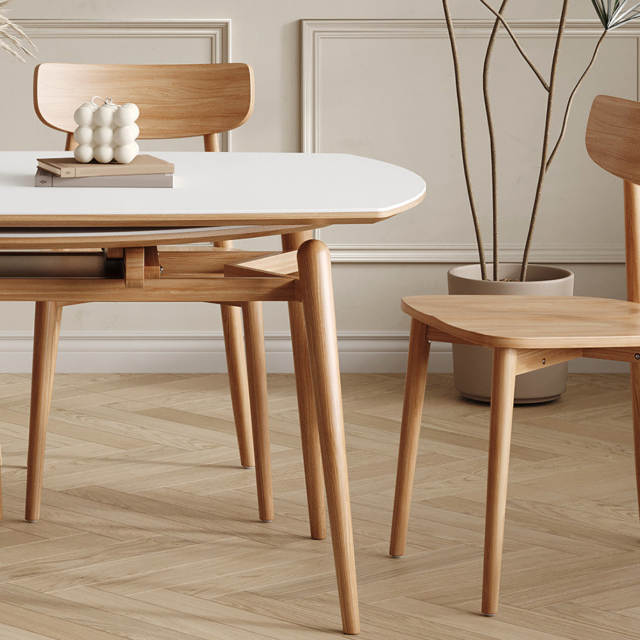 Modern White Stone Top Dining Table Extendable for Small Spaces