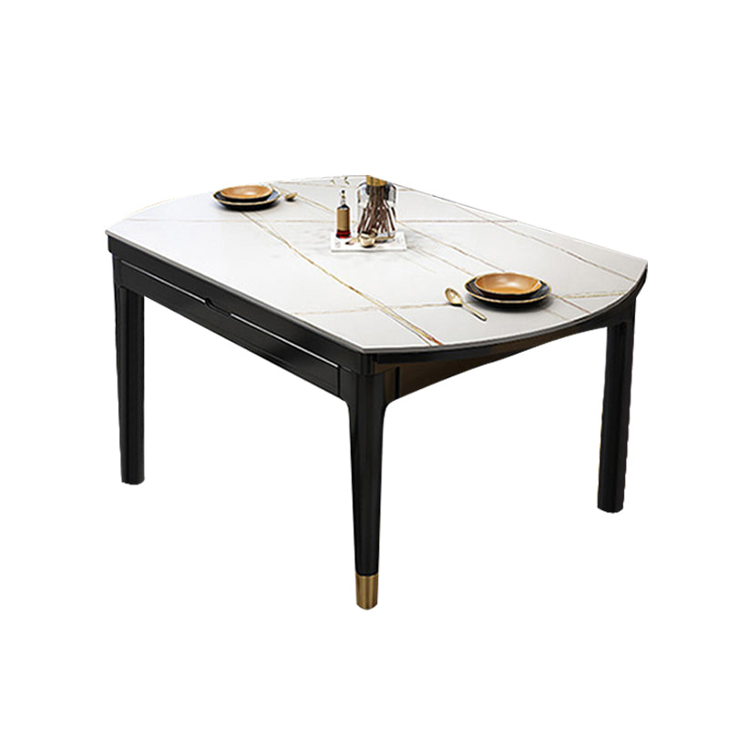 Contemporary Extendable Stone Dining Table with Wood Base and Double Drop Leaf