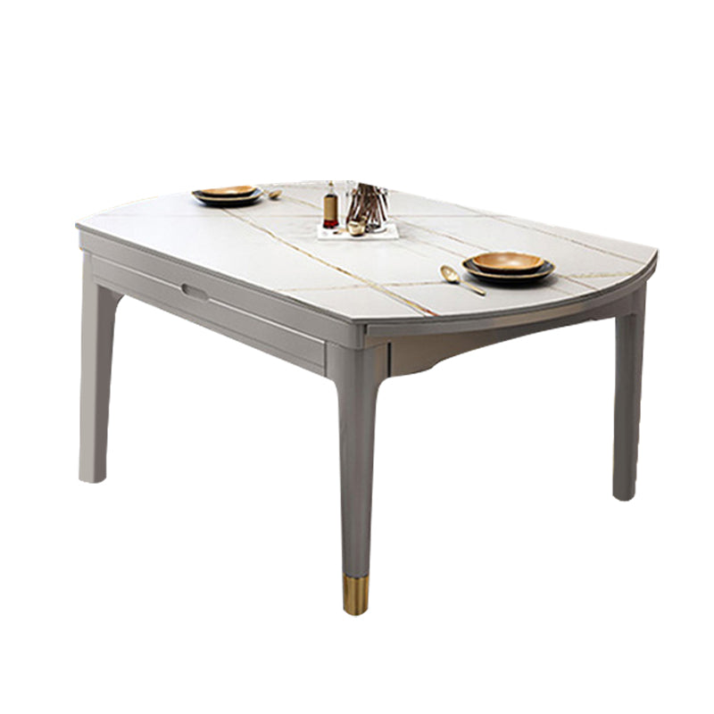 Contemporary Extendable Stone Dining Table with Wood Base and Double Drop Leaf