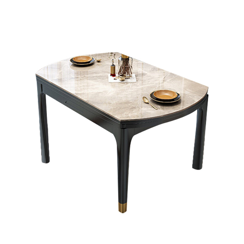 Contemporary Extendable Stone Dining Table with Wood Base and Double Drop Leaf