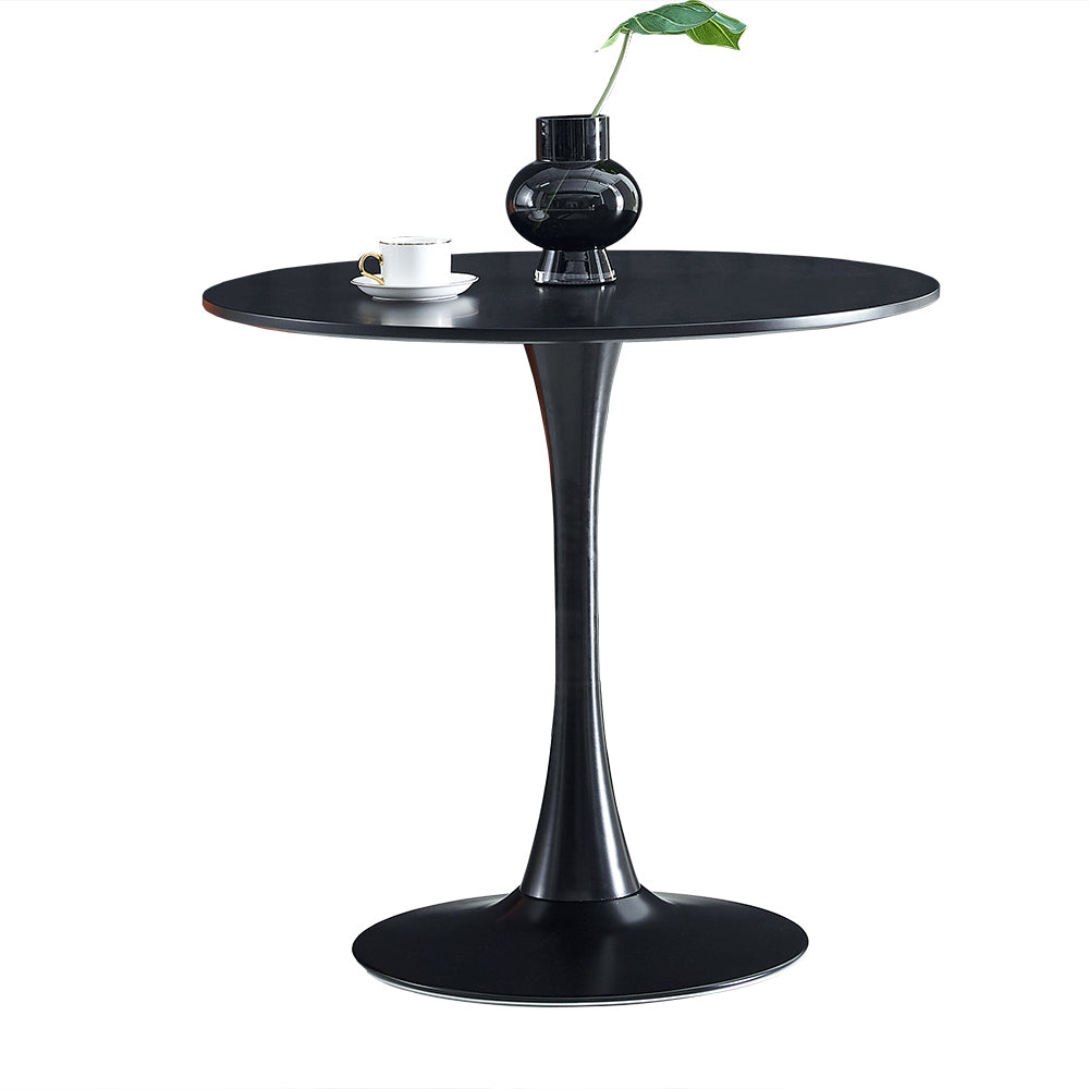 Contemporary Black Round Stone Dining Table with Tulip Style