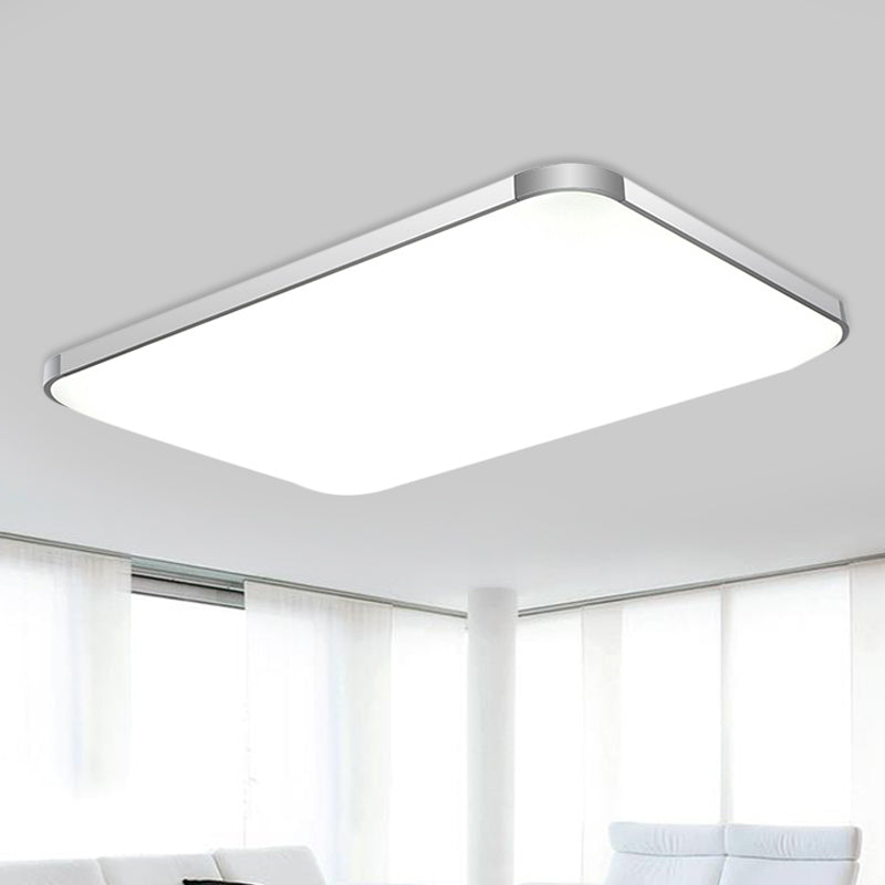 Rectangular Flush Light Fixture Simple Stylish LED 25.5"/32" Width Acrylic Flush Mount Lamp in Sliver for Living Room