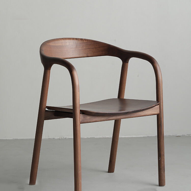Contemporary Indoor Walnut Wood Open Back Arm Dining Chair in Brown