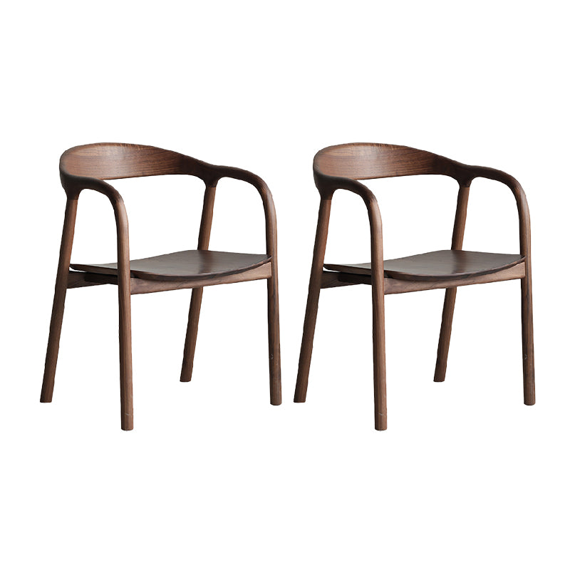 Contemporary Indoor Walnut Wood Open Back Arm Dining Chair in Brown
