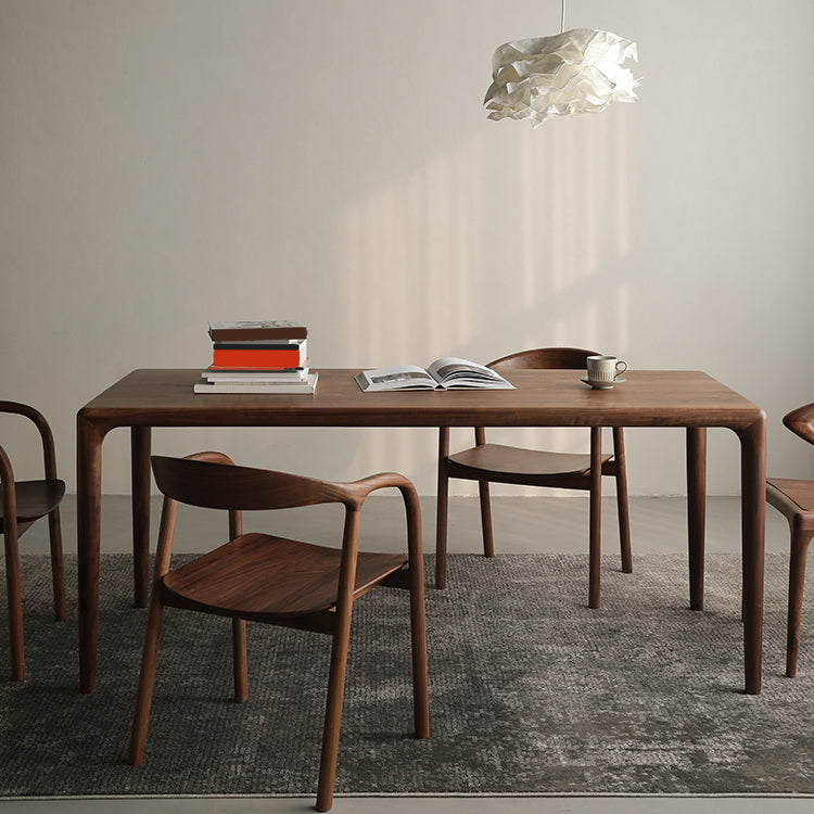 Contemporary Indoor Walnut Wood Open Back Arm Dining Chair in Brown