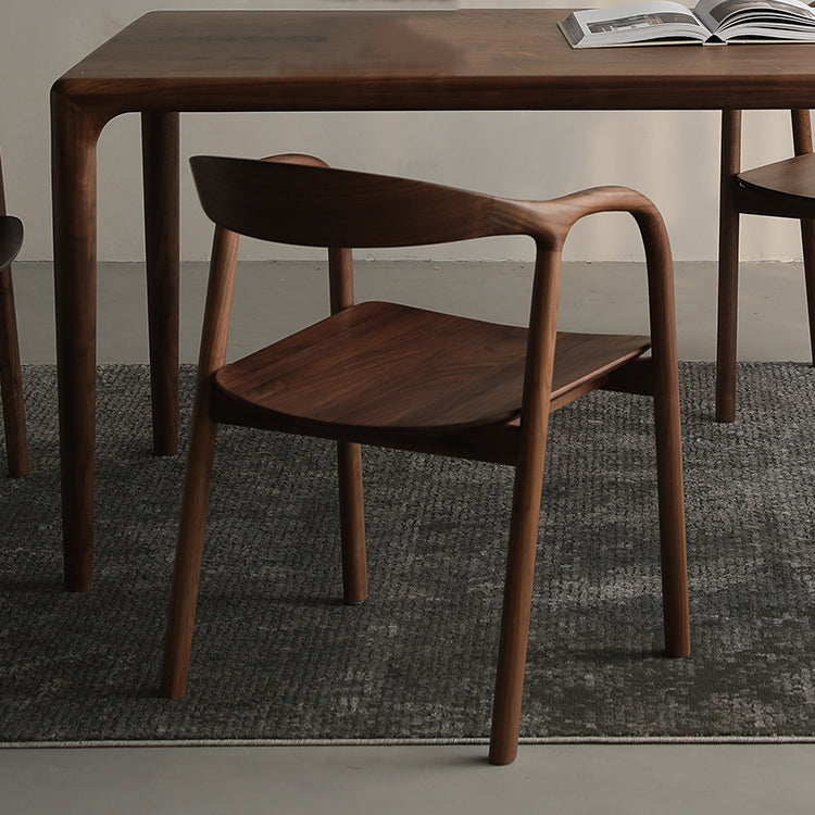 Contemporary Indoor Walnut Wood Open Back Arm Dining Chair in Brown