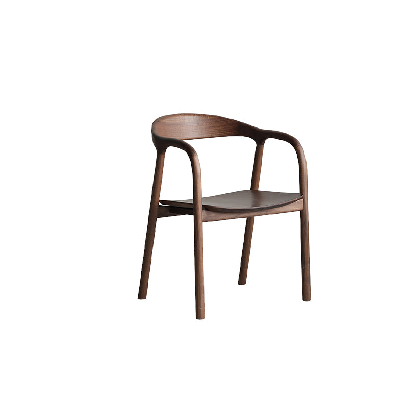 Contemporary Indoor Walnut Wood Open Back Arm Dining Chair in Brown