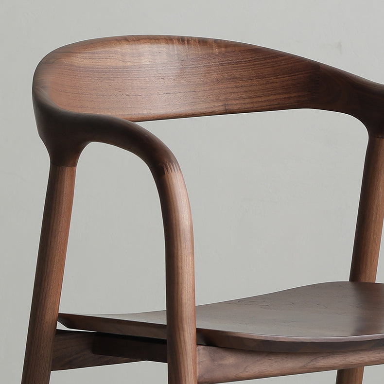 Contemporary Indoor Walnut Wood Open Back Arm Dining Chair in Brown