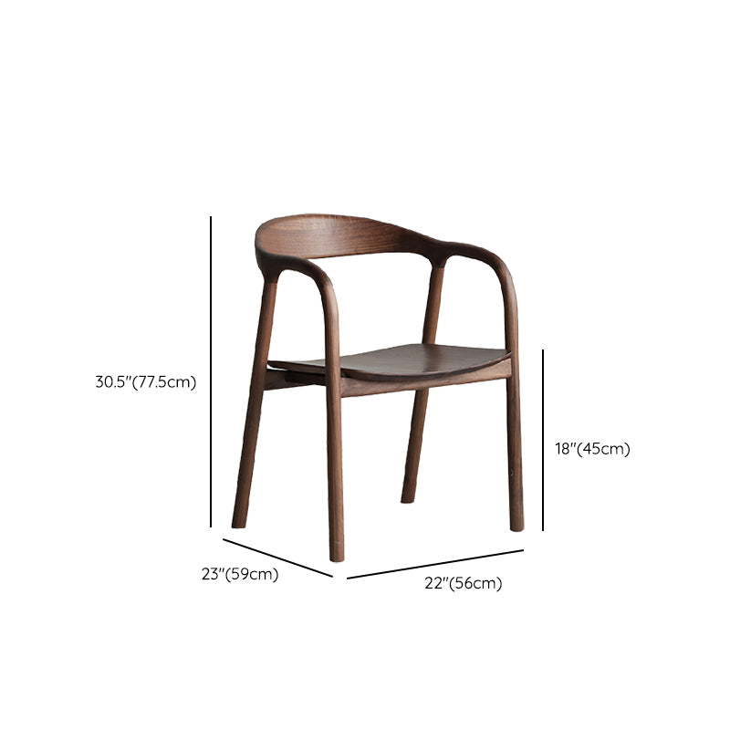 Contemporary Indoor Walnut Wood Open Back Arm Dining Chair in Brown