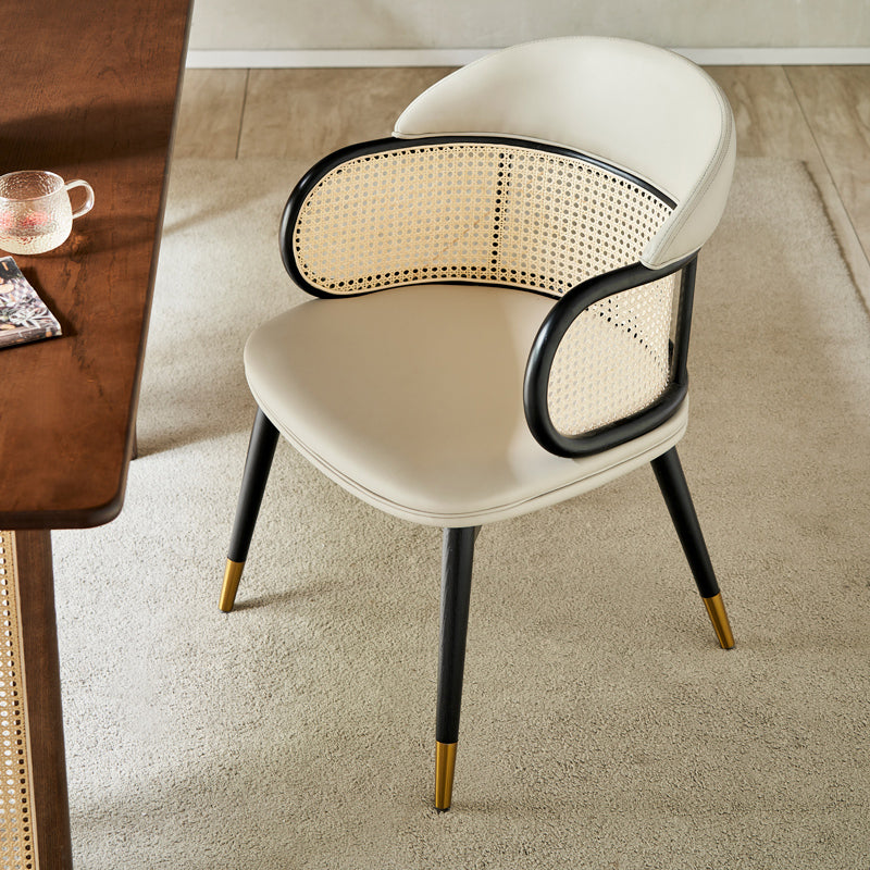 Glam Style Upholstered Solid Wood Base Home Dining Arm Chair