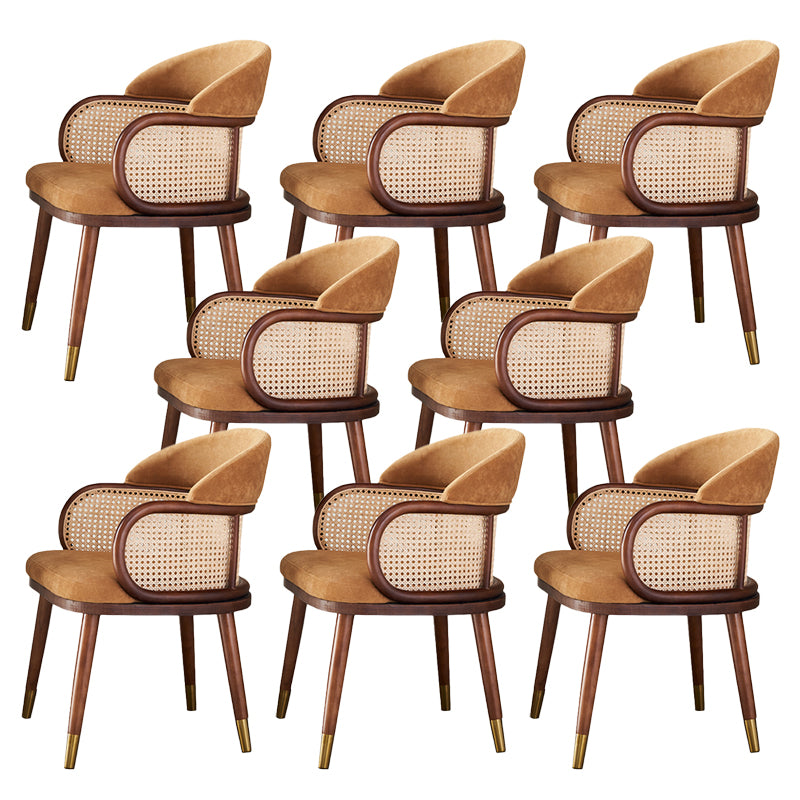 Glam Style Upholstered Solid Wood Base Home Dining Arm Chair
