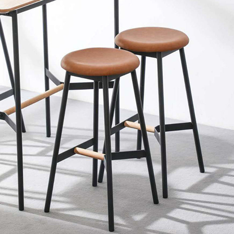 Contemporary Round Backless Armless Bar Stools with Metal Legs