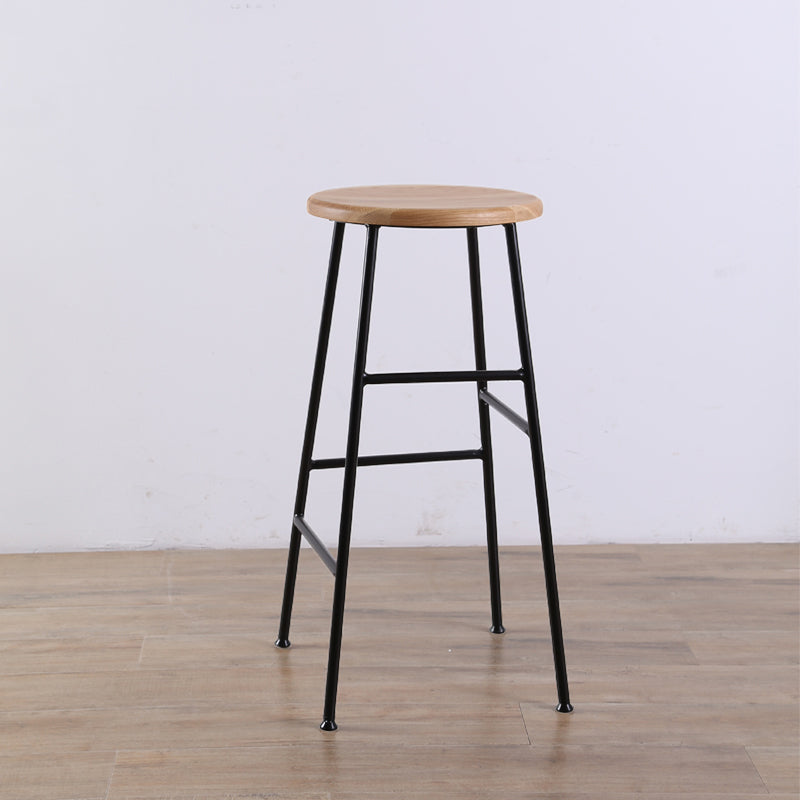 Contemporary Metal Legs Solid Wood Indoor Bar Stool with Footrest